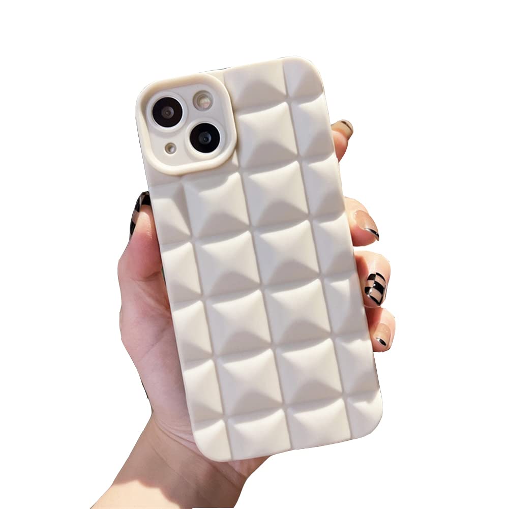 LEMONCOVERfor iPhone 12 Pro Max Case Cute 3D Grid Plaid Design Soft TPU Silicone Camera Screen Protect Bumper for Women Girls Slim Reinforced Shockproof (White)