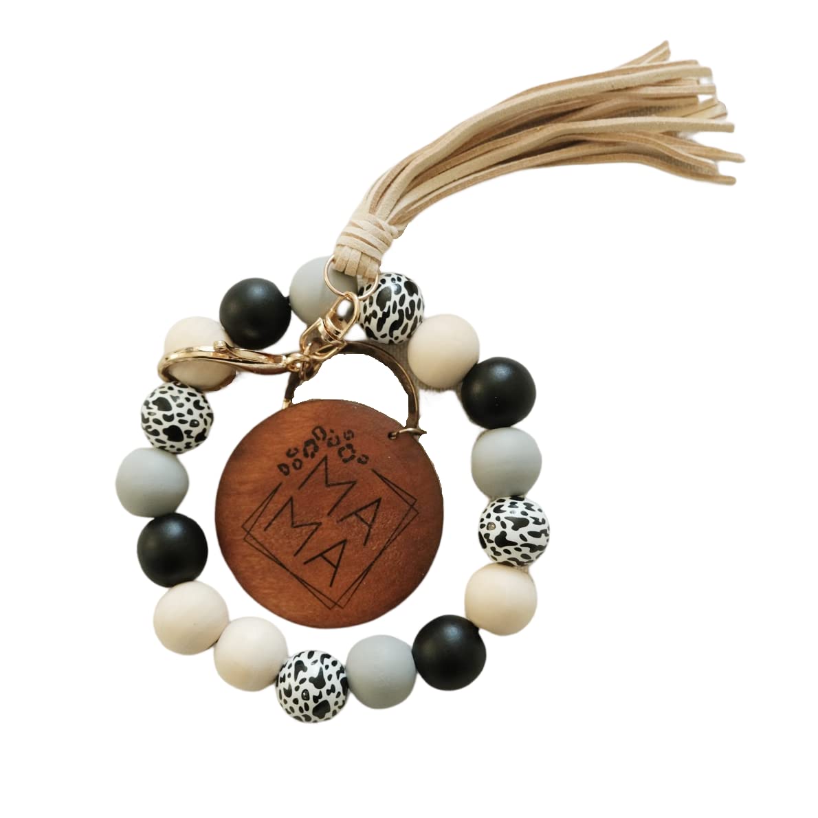 GIGIFULLMAMA Keychain wristlet for Moms- Printed Wood with Wood Beads Key Chain, Perfect Accessory for Mom- Great Mother’s Day Gift- Cheetah Print,Christmas gift