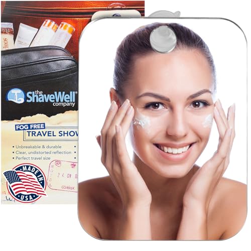 Shave Well Travel Anti-Fog Shaving Mirror | Portable Fogless Hanging Bathroom Shower Mirror with Handheld Option for Men and Women | Includes Long-Lasting Reusable Suction for Wall