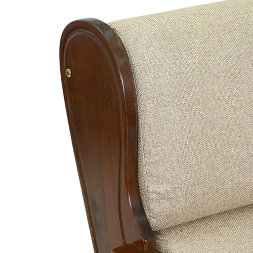 Image of Royaloak Melaka Wooden Single Seater Sofa with Beige Colour Cushion | Solid Wood | Fabric Cushion Cover | Moulded Foam Cushions | Curved Arm Design | Durable & Long Lasting | Malaysian Collection
