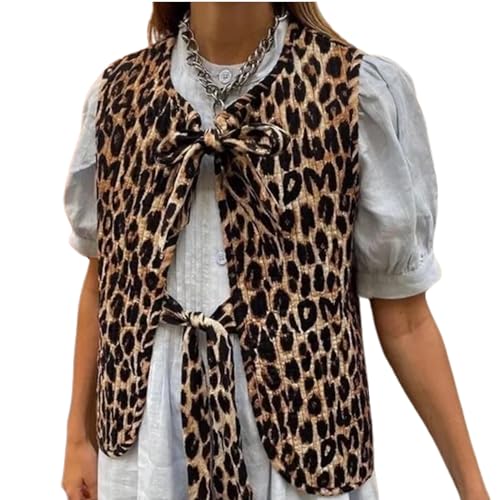 Puffer Quilted Vest Women Fall Leopard Floral Tie Front Y2k Sleeveless Waistcoat Coquette Cottagecore Clothes