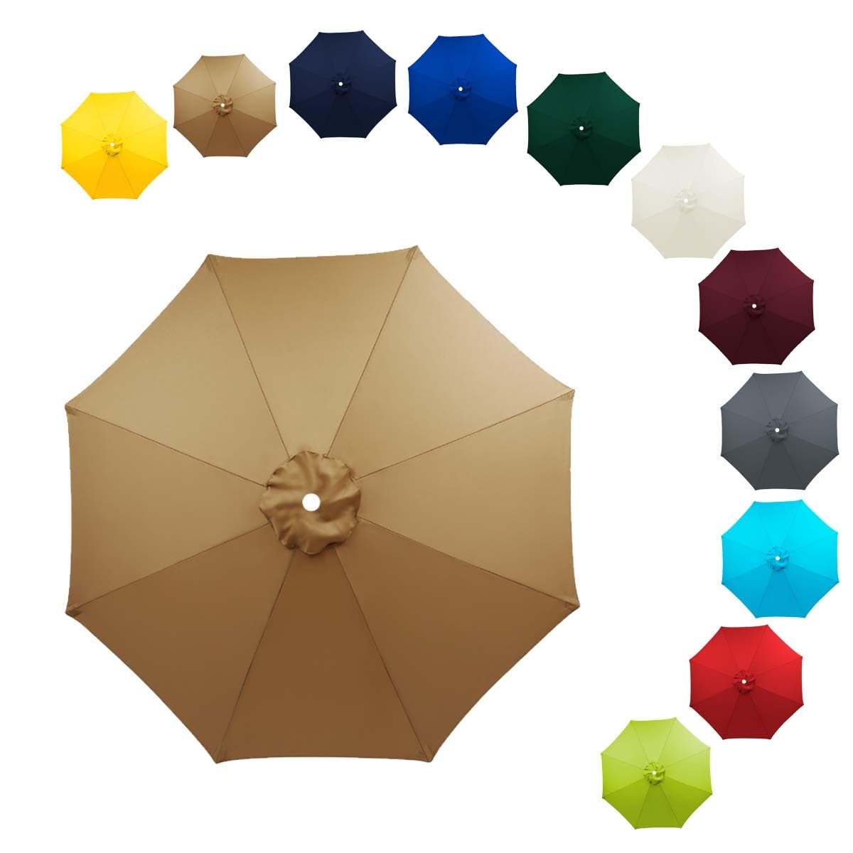 ALDNMBR 6.5ft 7.5ft 9ft 10ft Patio Umbrella Replacement Canopy, 6 Ribs 8 Ribs Double Layer Polyester Top, Waterproof Uv Block Outdoor Garden Parasol Cover Khaki 8Ribs-230cm/7.5FT