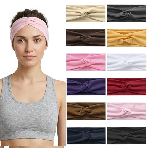 12 Pcs Stretchy Sport Headbands for Women