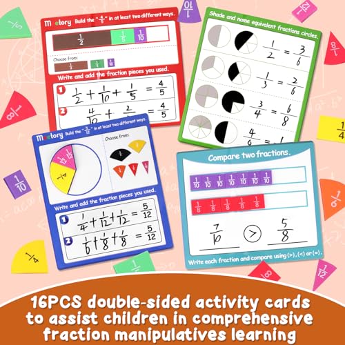 Magnetic Fraction Tiles & Fraction Circles Activity Set, Math Manipulatives for Elementary School, Fraction Strips Bars Math Games for Kids 6-12, Class Teaching Homeschool Supplies - Thumbnail 3