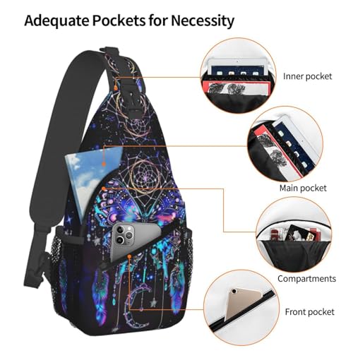 Dream Catcher With Butterfly Sling Backpack Chest Bag Crossbody Shoulder Bag Gym Cycling Travel Hiking Daypack For Men Women4