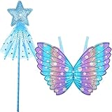 Encantador y llamativo: la parte superior de nuestra varita de hadas tiene estrellas brillantes y está decorada con cuerda trenzada y gasa, lo que te hace lucir radiante e incluso más lindo con las alas de mariposa de hadas de colores del arco iris, te encantará usar estas lindas alas de mariposa