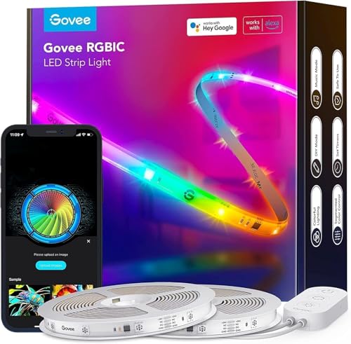 Govee Ruban LED RGBIC, Ruban LED 20m, WiFi Bande Compatible avec Alexa et Google Assistant, Contrôle App, DIY, Sync Musique, pour Chambre, TV, 2 rouleaux de bande lumineuse de 10m