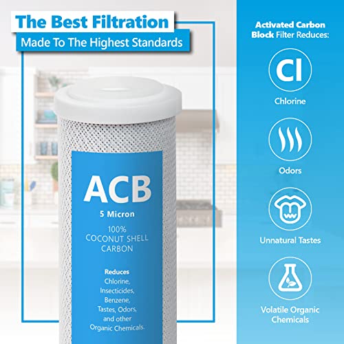 10 Pack Activated Carbon Block ACB Water Filter Replacement – 5 Micron, 10 inch Filter – Under Sink and Reverse Osmosis System - Image 3