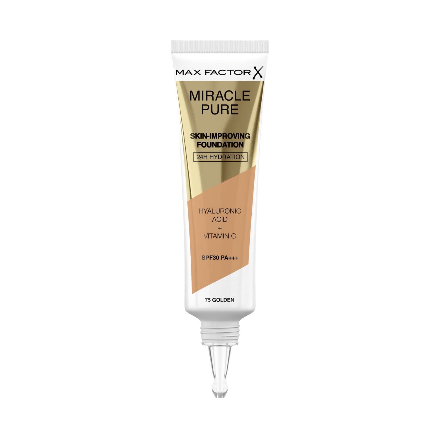 Max Factor Miracle Pure rozświetlający podkład odżywczy do twarzy z witaminą C i kwasem hialuronowym, fluid z filtrem SPF30PA+++ nr 75 Golden, 30 ml