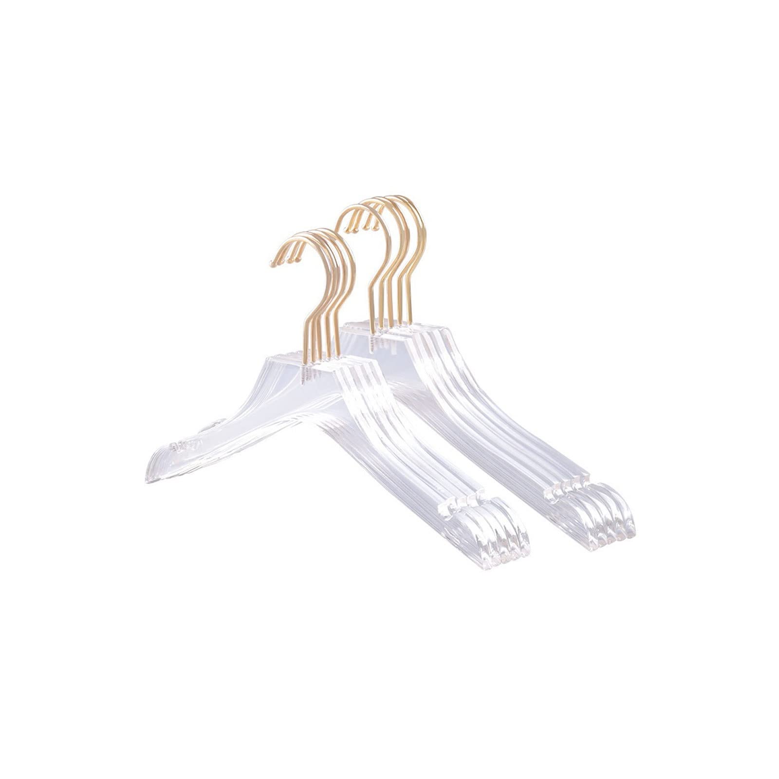 JINGYAN Standard Hangers 5 Pcs Clear Acrylic Clothes Hanger With Gold Hook, Transparent Shirts Dress With Notches