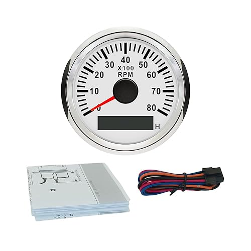 Miniatura 6 de ELING 2.047 in Gasolina Rev Contador Tacómetro 8000RPM Medidor con Contador de Horas con Retroiluminación Roja para Auto Motocicleta Buques 12V 24V