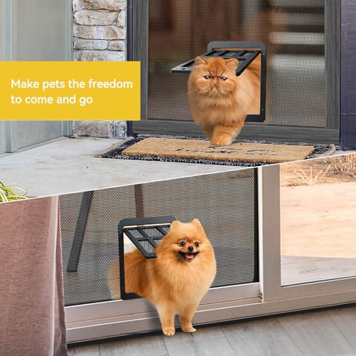 ENJOYING Katzenklappe für Fliegengitter, Kleine Hundeklappe Fliegengittertür mit Ersatz-Magnettür, Haustiertüren für Schiebetüren Fenstertür, Automatisch schließen, Verriegelbar, Schwarz
