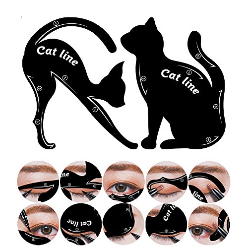 Hisight 2 in 1 Cat Eyeliner Stencil, Smoky Eyeshadow Applicators Template Plate, Matte PVC Material Professional Multifunction Repeatable Use Shape Eye liner & Eye Shadow Guide Template