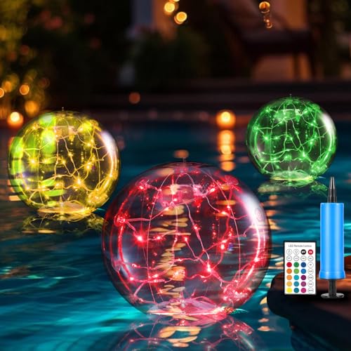 Heimthal 2pcs Solar Poolbeleuchtung 16 Farbe Schwimmende Lampen, Ø bis 37cm teichdeko für draußen IP68 led kugeln garten solar...