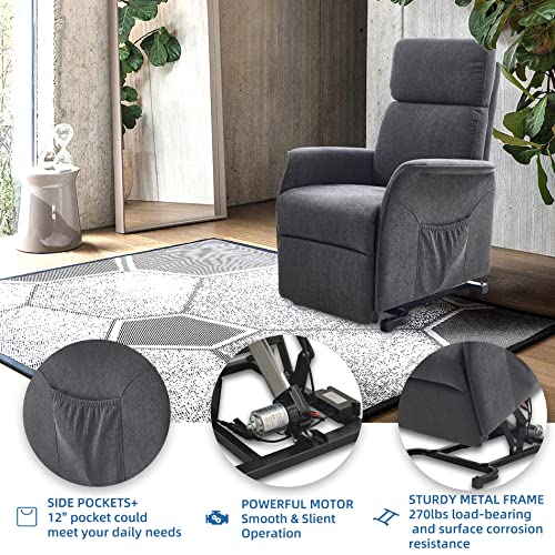 Power Lift Recliner Chair With Massage And Heating Functions For Elderly, 3 Positions, 2 Side Pockets, Fabric, Gray #TOP4