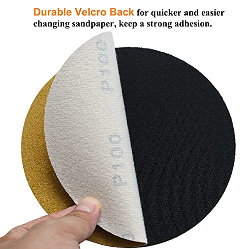 Image of 6-Inch No-Hole Hook and Loop Sanding Discs 100-Grit, Random Orbital Sandpaper for Automotive and Woodworking, 100-Pack