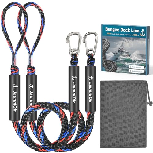 JaunniQir Bungee Dock Lines for Boats 4.3 Feet 2 Pack Dock Lines with 316 Stainless Clips for PWC Jet Ski Kayak Watercraft Pontoon Shock Absorbing Tie Off Downs Boat Mooring Ropes Accessories