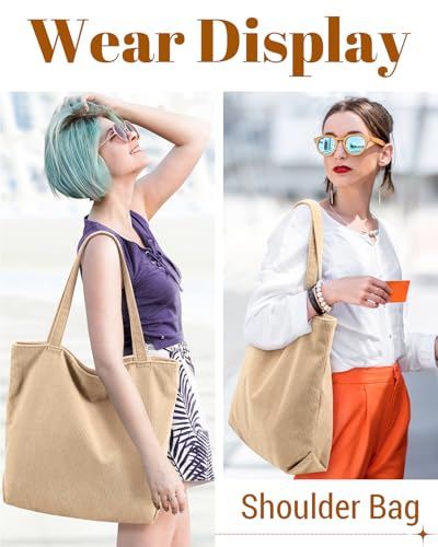 Image of Iioscre Corduroy Tote Bag for Women,Hobo HandBags with Zipper,Large Capacity Casual Shoulder Handbags with Inner Pockets
