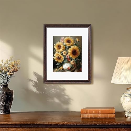 Image of eletecpro 11x14 Brown Picture Frames Set of 4, Vintage Photo Frames with Clear Acrylic Cover, Gallery Wall Art Display 8x10 Photo with Mat or 11x14 without Mat for Tabletop and Wall Mount, Home Decor