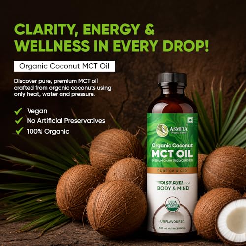 Image of MCT Oil 500ml | Pure C8 & C10 | Keto & Paleo Friendly | Organic | Sourced from Coconuts | Unflavored Oil that helps Supports Brain Function & Instant Energy | Pack of 1