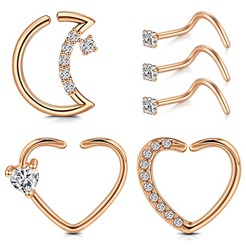 D.Bella 16g Nose Rings 16gauge Screw Nose Studs Nose Screw Surgical Stainless Steel Heart Shape Daith Cartilage Tragus Helix Earrings Rook Piercing Jewelry for Women Men