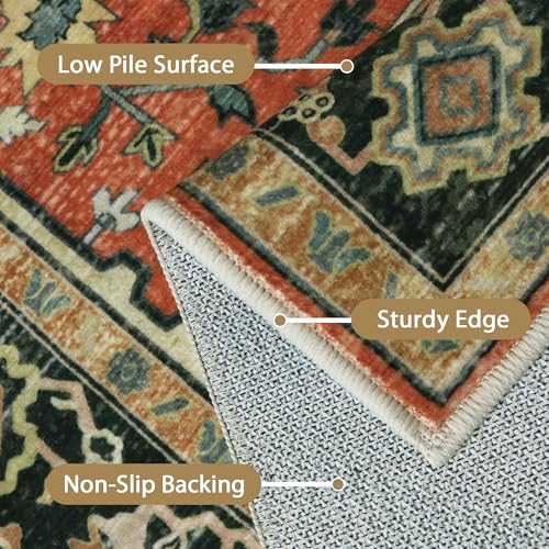GENIMO 2x5 Runner Rugs for Hallway, Machine Washable Non Slip Vintage Rugs, Low Pile Lightweight Soft Print Rug for enrtyway, Corridor, Home Office, Kitchen,Desert Ember