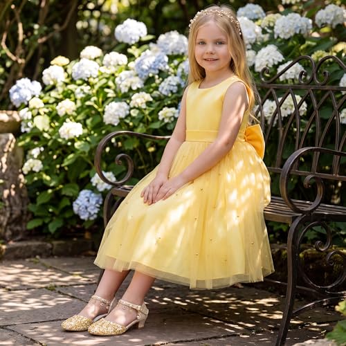 Image of Furdeour Girls Dress Shoes Princess Crystal High Heels Flower Girl Shoes