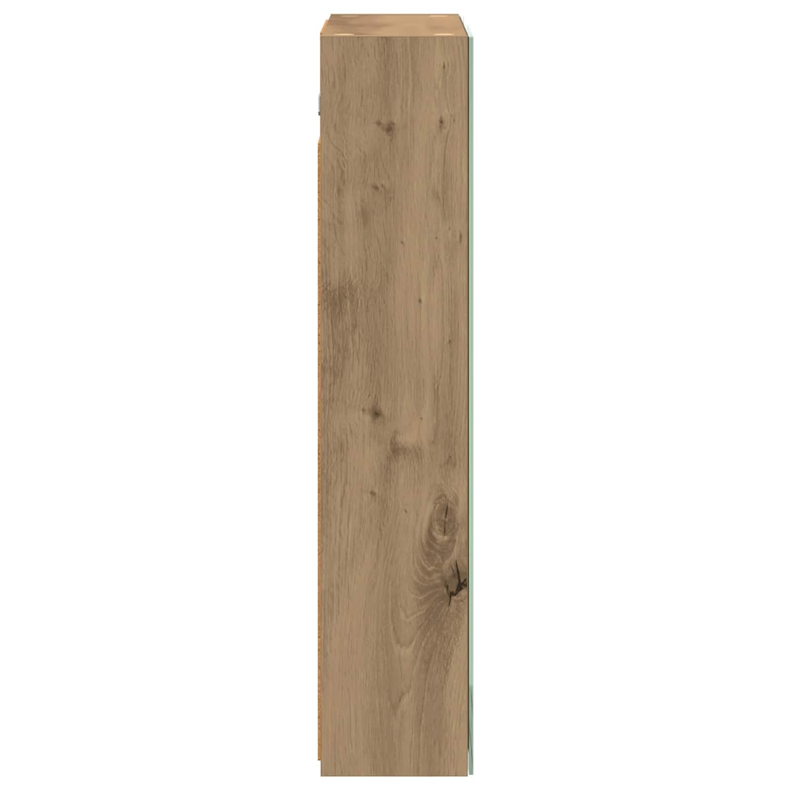 Szafka łazienkowa z lustrem, rzemiosło artystyczne, dąb z materiału drewnopochodnego, 50 x 14,5 x 70 cm, z dwukierunkowym lustrem, montowana na ścianie, miejsce do przechowywania i półki do
