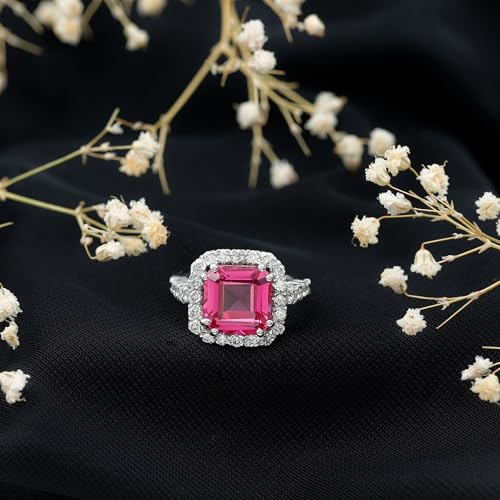Certified 9 mm Lab Grown Pink Sapphire Statement Engagement Ring in Silver, AAAA Quality, Sapphire Moissanite Ring - Ready To Gift3