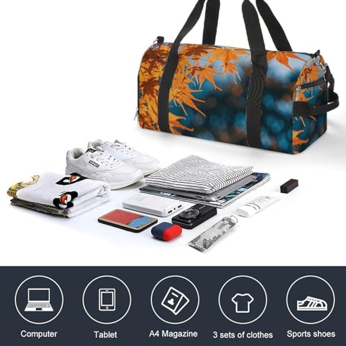 Gym Bag for Men Women Travel Duffle Bag Fall Maple Leaves Carry On Weekender Bag with Shoe Compartment4