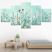 5 Panel Canvas Wall Art Retro Style Flowers and Plants with Vintage Pictures Modern Artwork for Home Decorations Ready to Hang - 60