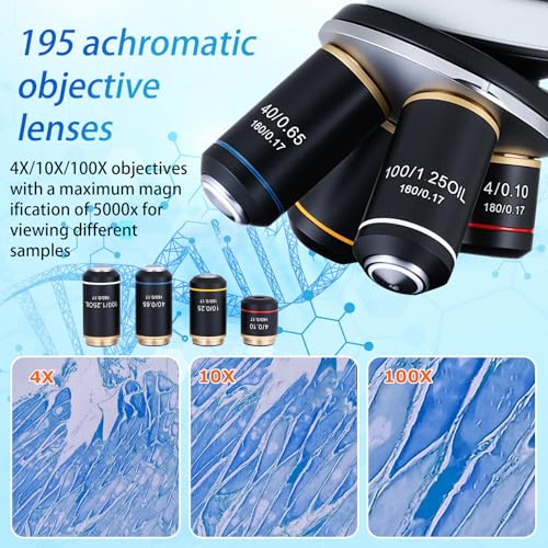 Image of 40X-2500X Binocular Microscope, WF10x and WF25x Eyepieces, LED Illumination, with Specimen Handpiece Holder, for Beginners, Microscope for Adults