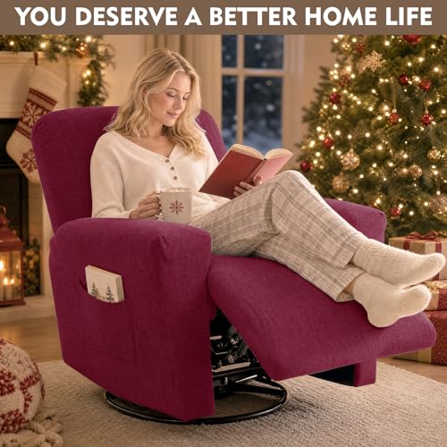 Image of ZNSAYOTX 100% Waterproof Recliner Chair Covers, 3-Piece Stretch Fit Recliner Slipcovers with Buckle & Elastic Band for Lazy Boy, Stay in Place, Soft Plaid Jacquard Protector (Large, Wine Red)