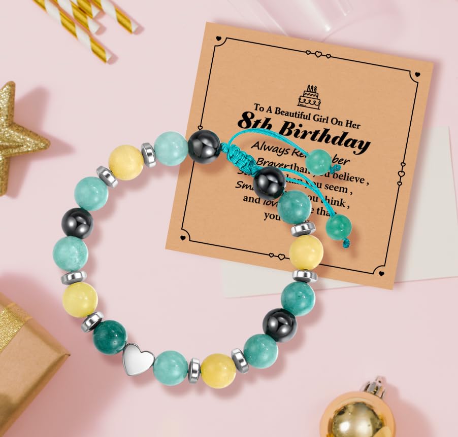 Image of Adjustable Nature Stone Heart Bracelet Birthday Gifts for age: 5-9 Year Old Daughter Daughter Big Sister Teen Girls Granddaughter Niece, Birthday Christmas Gifts for Boy, Nephew, Grandson-65 (8 years)