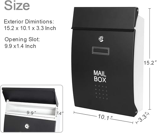 Vista 65 de Buzones con cerradura montados en la pared verticales – Buzones Jssmst con cerradura de llave de capacidad media, cubierta de acero galvanizado a