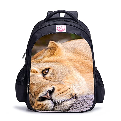 Sac à dos d'école pour enfants avec imprimé lion 3D grand format 16"