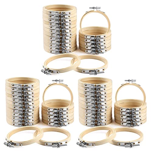 Pasotim 60 Pieces 3 Inch Bamboo Embroidery Hoops Round Wooden Hoop Round Ring for Art Craft Sewing