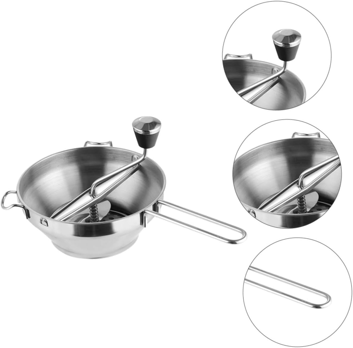 Stainless Steel Manual Food Blender with Interchangeable Disks for Jam Making Vegetable Puree Food and Fruit Grinding Kitchen Tool for Mashed Potatoes and Garlic