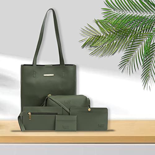 Image of Bagsy Malone Women's Vegan Leather Stylish Tote Bag Pack of 5 | Ladies Purse Handbag | Womens Day Gift