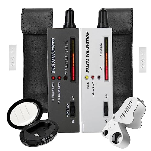 2 probadores de diamantes profesionales, de alta precisión para joyas, detector de diamantes profesional con mini lupa plegable LED de 30 x 60 aumentos