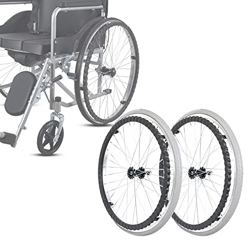 Ruedas de repuesto para silla de ruedas, 2 piezas de 24 pulgadas, neumáticos sólidos a prueba de pinchazos, rueda trasera para silla de ruedas, doble rodamiento de bolas, capacidad de carga de 220