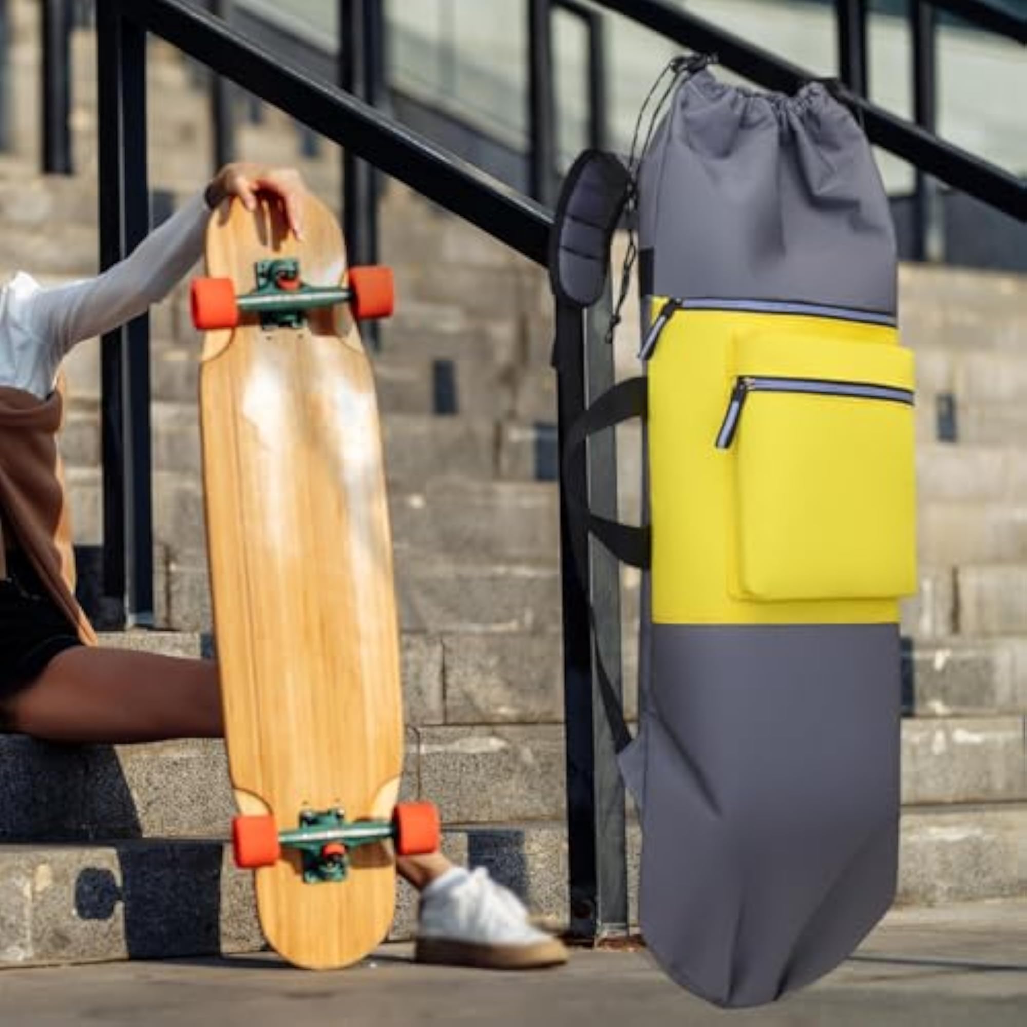 Skateboard Backpack Drawstring Closure Gray