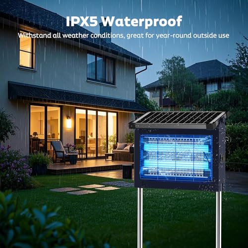 Image of OnBeam Solar Bug Zapper Outdoor, 4500V Mosquito Zapper Fly Trap for Patio | 10W Solar Panel, IPX5 Waterproof, Auto Mode, Solar Powered, USB C Charging, Electric Rechargeable Mosquito Killer for Garden