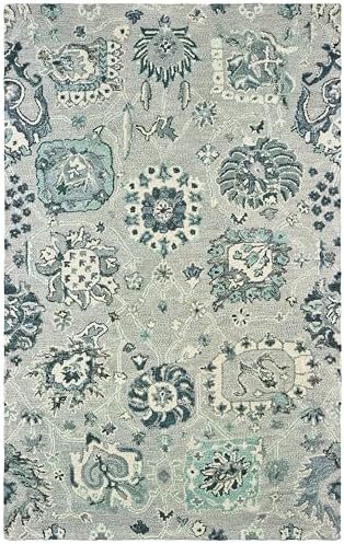 Oriental Weavers Zahra Hand-Made Wool Area Rug - 75508-5' x 8' - in Grey/Blue - Vintage Bohemian Style, Hand-Made Wool Rugs, Bedroom, Office Rug