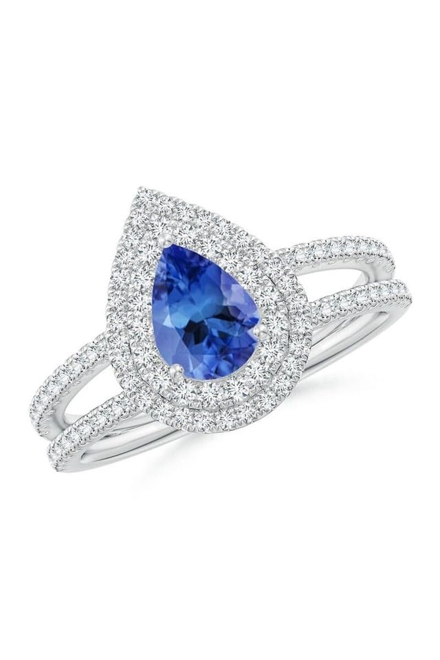 190-Cttw-Pear-Cut-Created-Blue-Tanzanite-and-White-Diamond-Double-Halo-Wedding-Engagement-Ring-In-14K-White-Gold-Over-925-Sterling-Silver-with-Lovely-Gift-Box