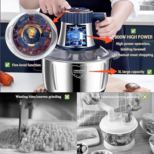 Image of 2 L Electric Meat Grinder & Food Chopper with 304 Stainless Steel Bowl 4 Blade Powerful Multi-Function Vegetable Mincer,Egg Beater Easy Clean,Dishwasher Safe,Non-Slip Base [800 W,220V-240V,50~60Hz]
