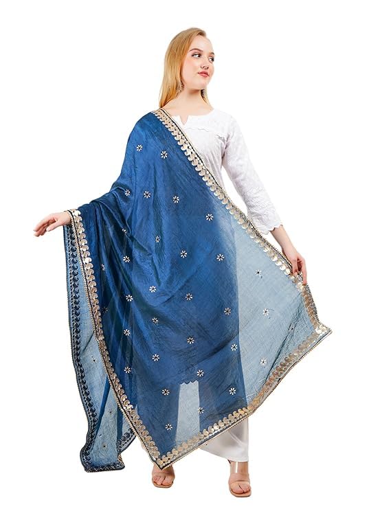 Women's Traditional Art Silk Dupatta Block Print Ambi Pattern Womens & Girls