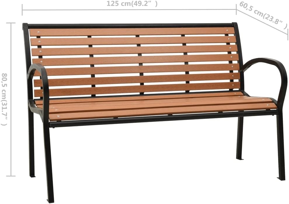 Patio Bench,Poolside Bench,Camping Bench,Backyard Bench,Retro Style,Street Bench,Outdoor Bench,for Garden,Porch,Park,Front Door,Balcony,Outdoor,Lawn,49.2" Steel and WPC Black and Brown