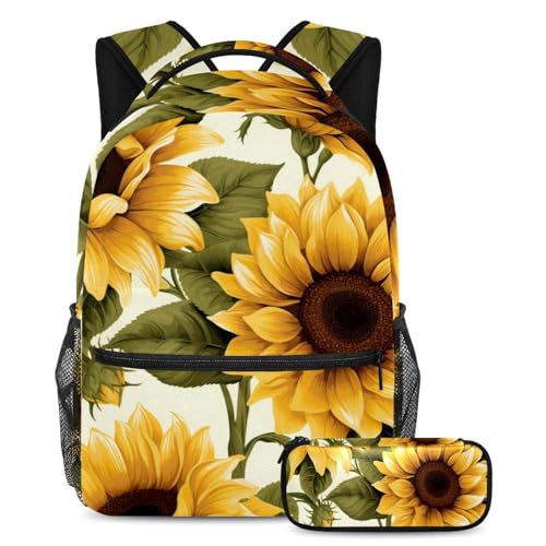 Sacs à dos de jour tournesols avec trousse et sac d'école multicolore