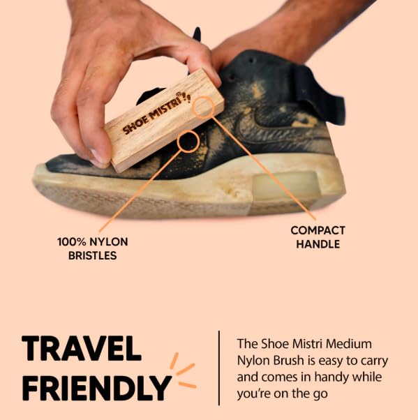 Image of Shoe Mistri Handmade Nylon Shoe Brush - Soft Bristle Shoe Cleaner for Sneakers, Sports Shoes & Footwear - Foaming & Scrubbing Brush for Deep Cleaning - Shoe Cleaning Brush for Men & Women